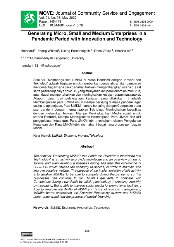 (PDF) Generating Micro, Small and Medium Enterprises in a Pandemic ...