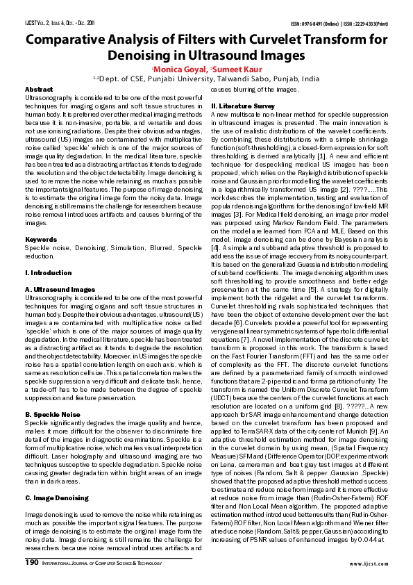 (PDF) Comparative Analysis of Filters with Curvelet Transform for ...