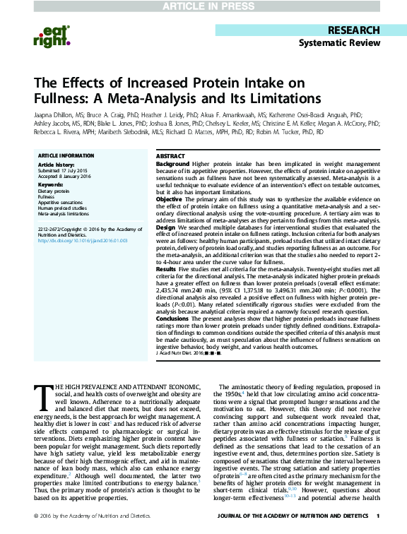 (PDF) The Effects of Increased Protein Intake on Fullness: A Meta ...