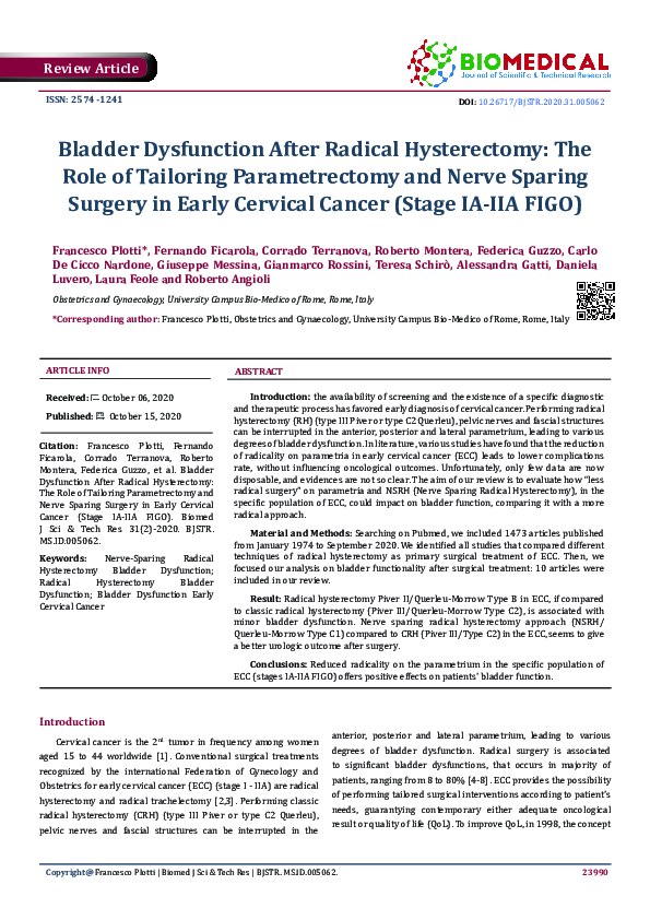 (PDF) Bladder Dysfunction After Radical Hysterectomy: The Role of ...