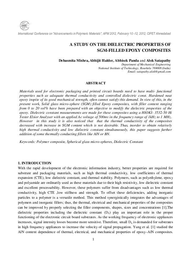 (PDF) A Study on the Dielectric Properties of SGM-Filled Epoxy Composites
