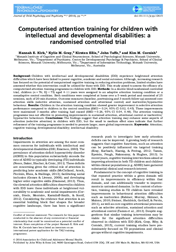 (PDF) Computerised attention training for children with intellectual ...