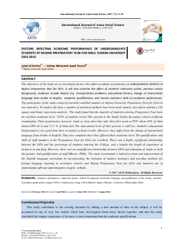 (PDF) Factors Affecting Academic Performance of Undergraduate Students ...