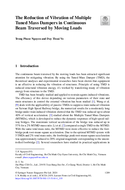 (PDF) The Reduction of Vibration of Multiple Tuned Mass Dampers in ...