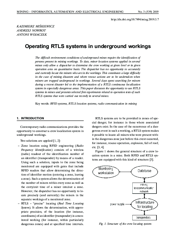 (PDF) Operating RTLS systems in underground workings