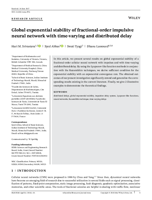 (PDF) Global exponential stability of fractional‐order impulsive neural ...