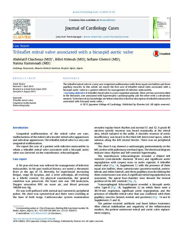 (PDF) Trileaflet mitral valve associated with a bicuspid aortic valve