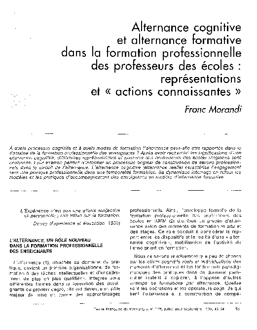 (PDF) Alternance cognitive et alternance formative dans la formation ...