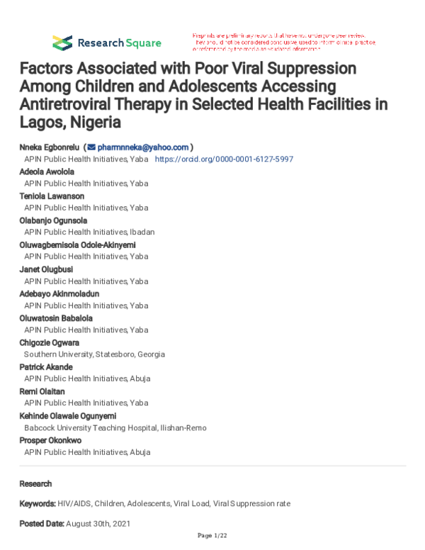 (PDF) Factors Associated with Poor Viral Suppression Among Children and ...