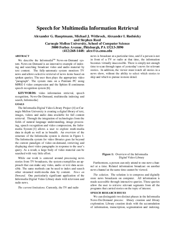 (PDF) Speech for multimedia information retrieval