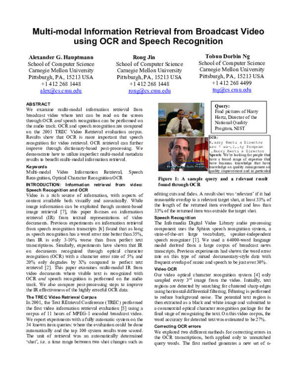 (PDF) Multi-modal information retrieval from broadcast video using OCR ...