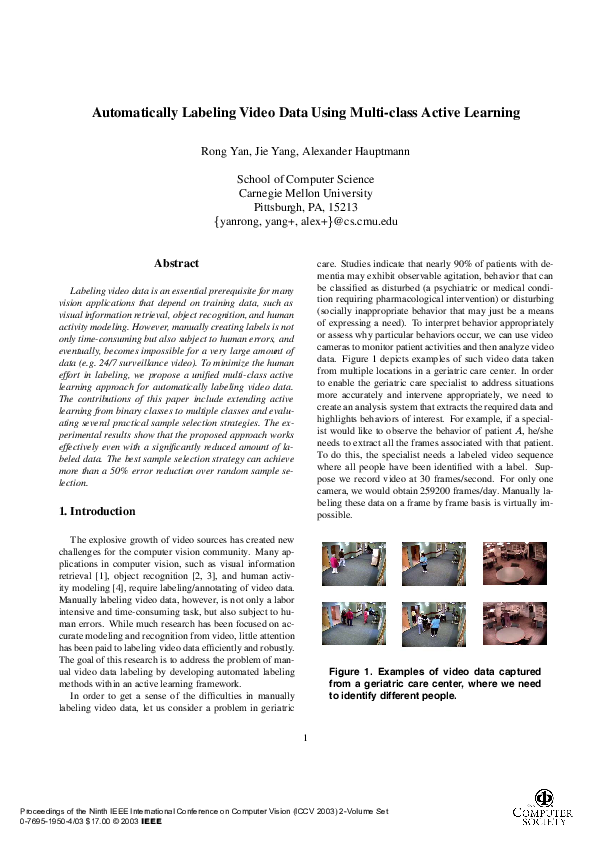 (PDF) Automatically labeling video data using multi-class active learning