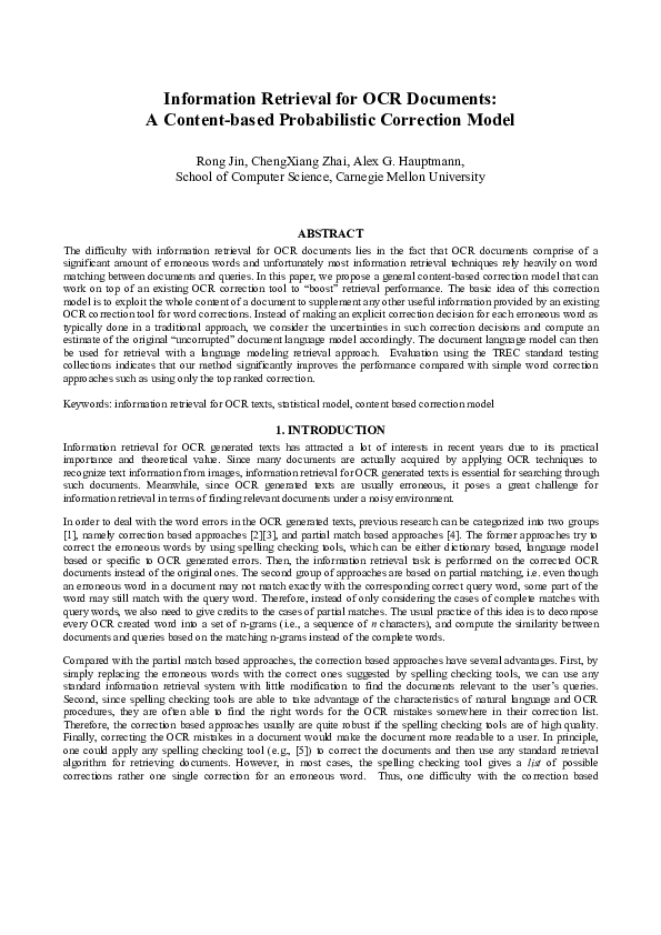 (PDF) Information retrieval for OCR documents: a content-based ...