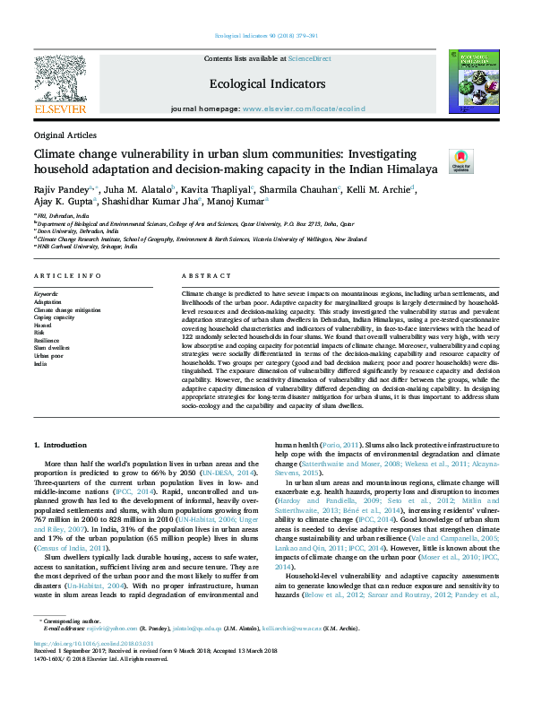 (PDF) Climate change vulnerability in urban slum communities ...