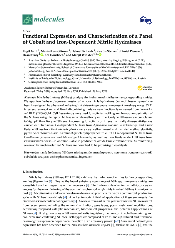 (PDF) Functional Expression and Characterization of a Panel of Cobalt ...