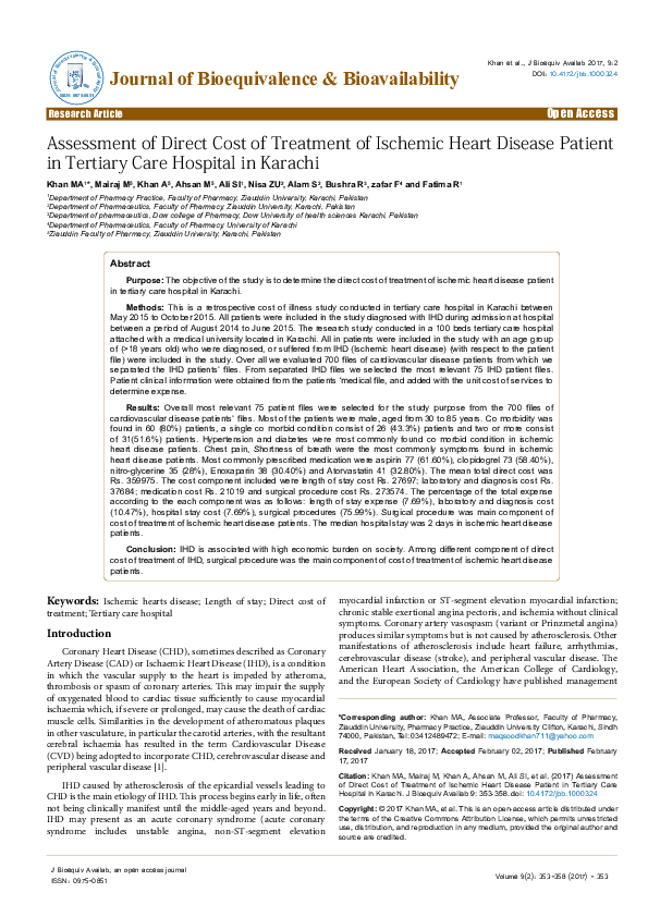(PDF) Assessment of Direct Cost of Treatment of Ischemic Heart Disease ...