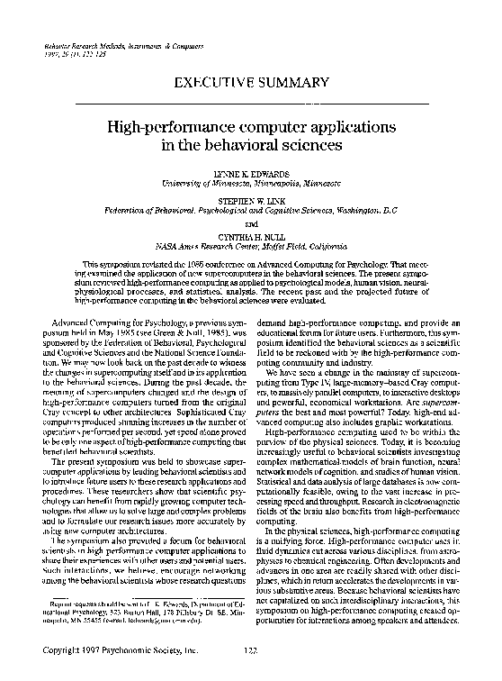 (PDF) High-performance computer applications in the behavioral sciences