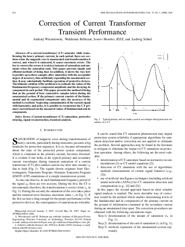 (PDF) Correction of Current Transformer Transient Performance