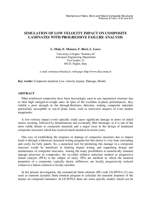 (PDF) Simulation of low velocity impact on composite laminates with ...