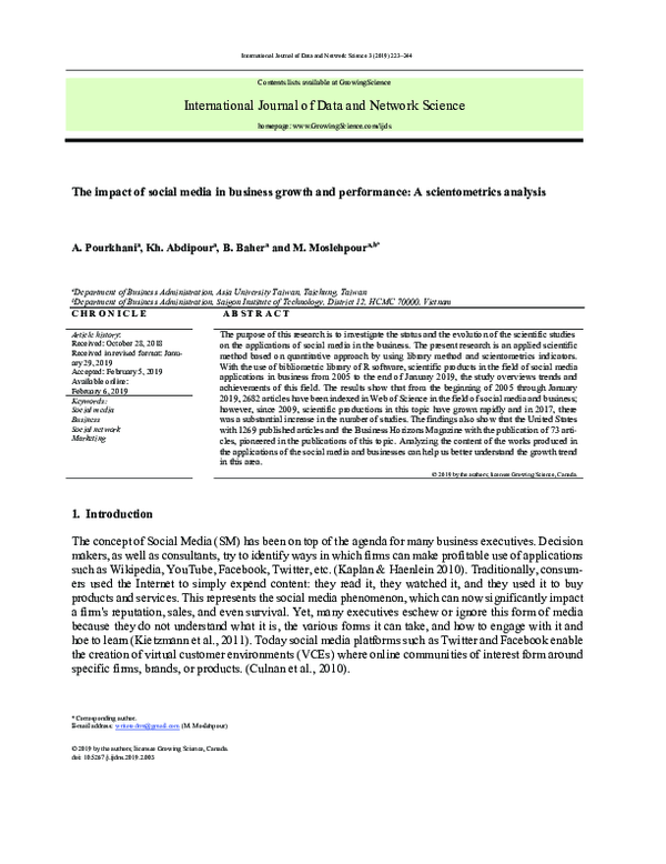 (PDF) The impact of social media in business growth and performance: A ...