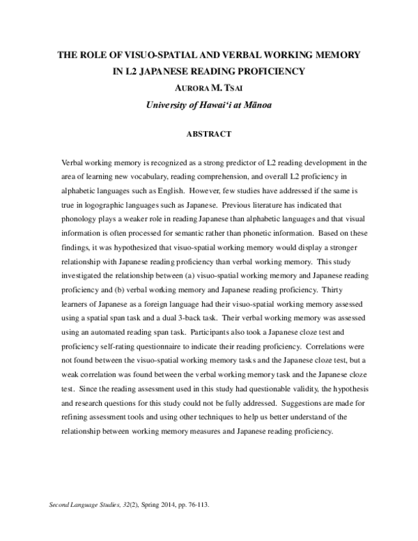 (PDF) The role of visuo-spatial and verbal working memory in L2 ...