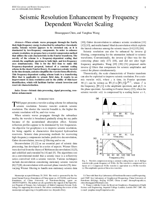 (PDF) Seismic Resolution Enhancement by Frequency-Dependent Wavelet Scaling