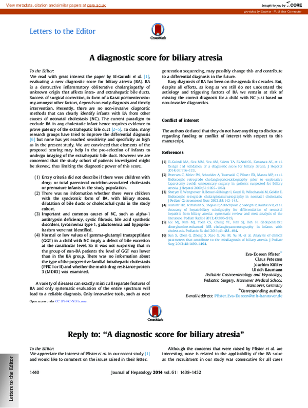 (PDF) A diagnostic score for biliary atresia