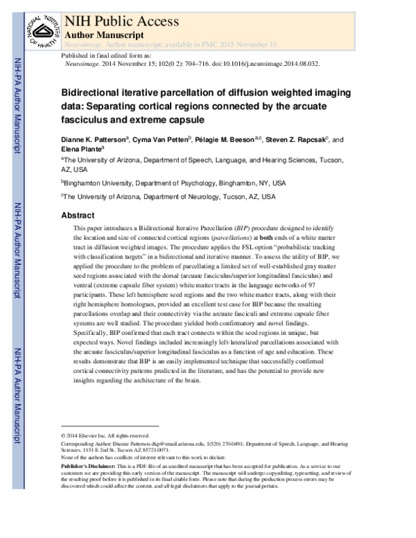 (PDF) Bidirectional iterative parcellation of diffusion weighted ...