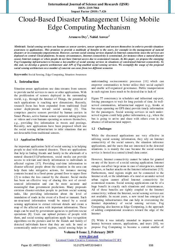 (PDF) Cloud-Based Disaster Management Using Mobile Edge Computing Mechanism
