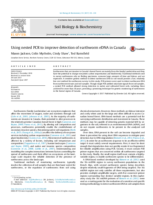 (PDF) Using nested PCR to improve detection of earthworm eDNA in Canada