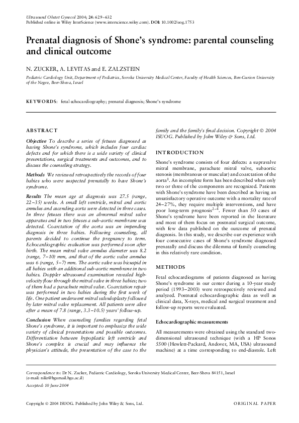 (PDF) Prenatal diagnosis of Shone's syndrome: parental counseling and ...