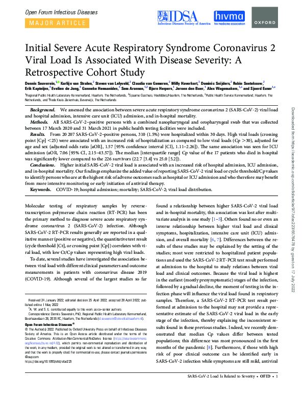 (PDF) Initial Severe Acute Respiratory Syndrome Coronavirus 2 Viral ...
