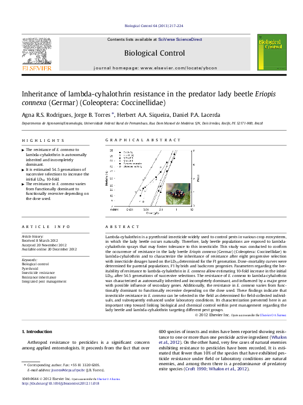 (PDF) Inheritance of lambdacyhalothrin resistance in the predator lady