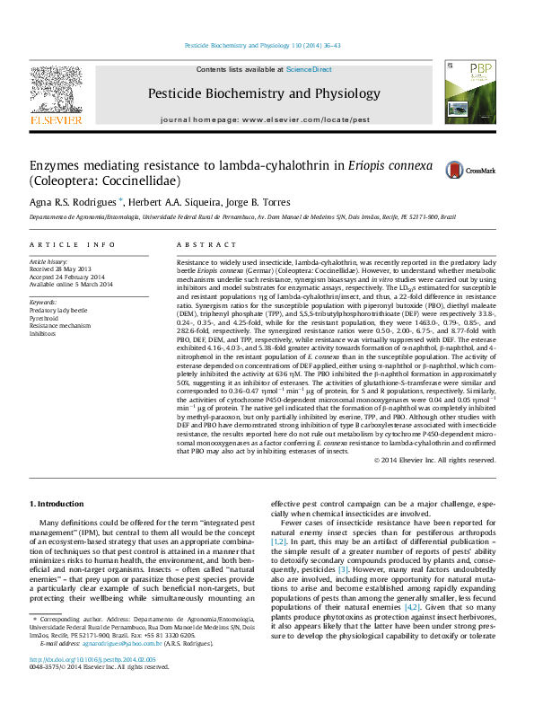 (PDF) Enzymes mediating resistance to lambdacyhalothrin in Eriopis