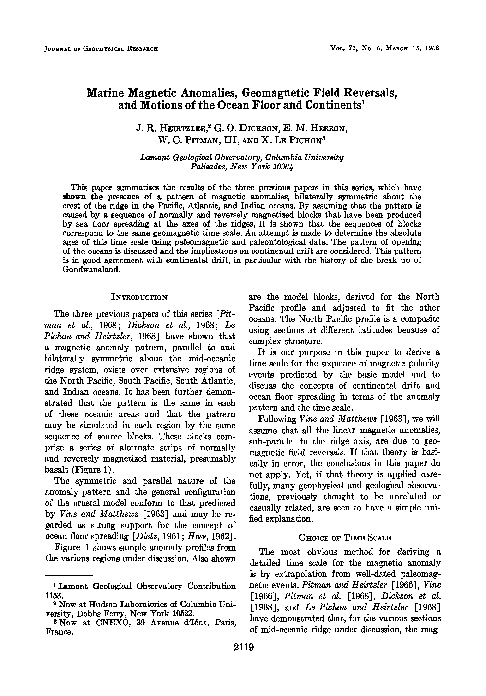 (PDF) Marine magnetic anomalies, geomagnetic field reversals, and ...