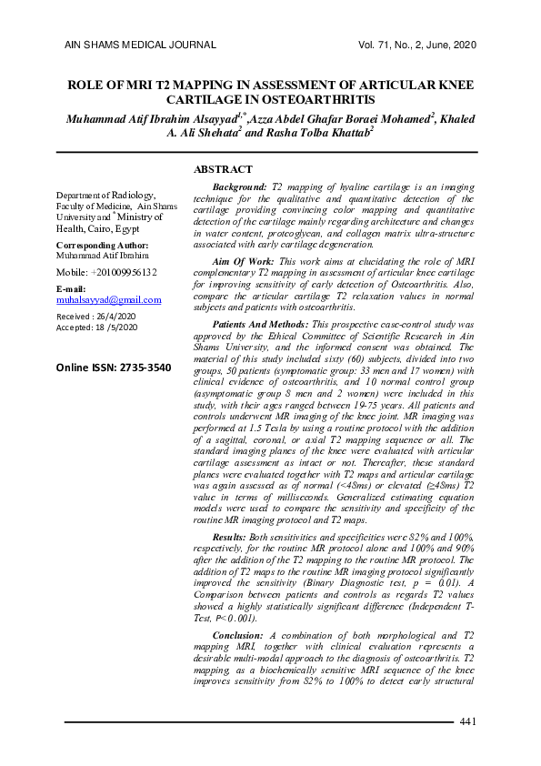 (PDF) Role of Mri T2 Mapping in Assessment of Articular Knee Cartilage ...