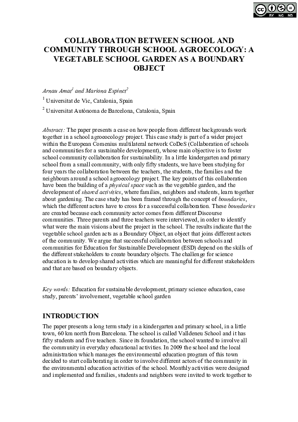 (PDF) Collaboration between school and community through school agroecology