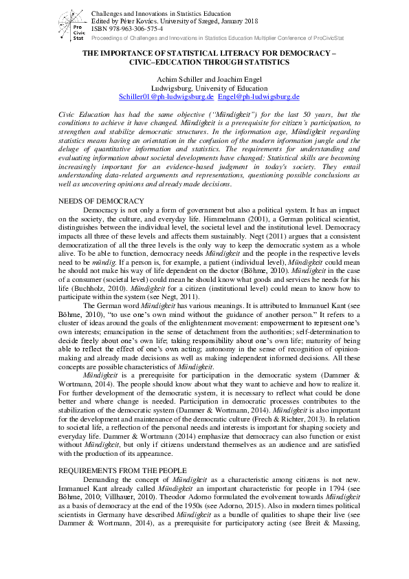 Pdf The Importance Of Statistical Literacy For Democracy Civic