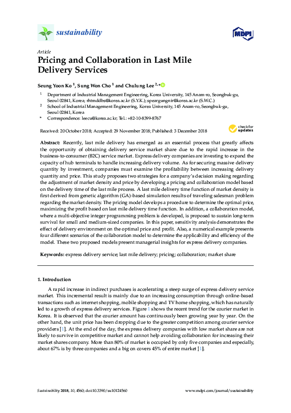 (PDF) Pricing and Collaboration in Last Mile Delivery Services