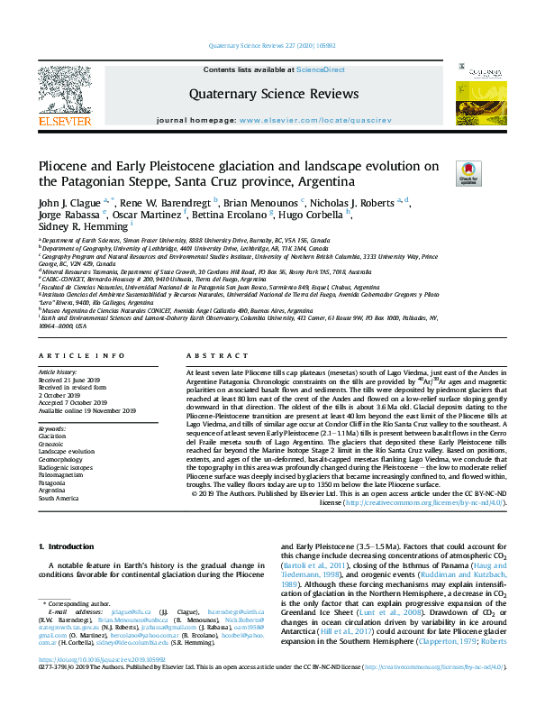 (PDF) Pliocene and Early Pleistocene glaciation and landscape evolution ...