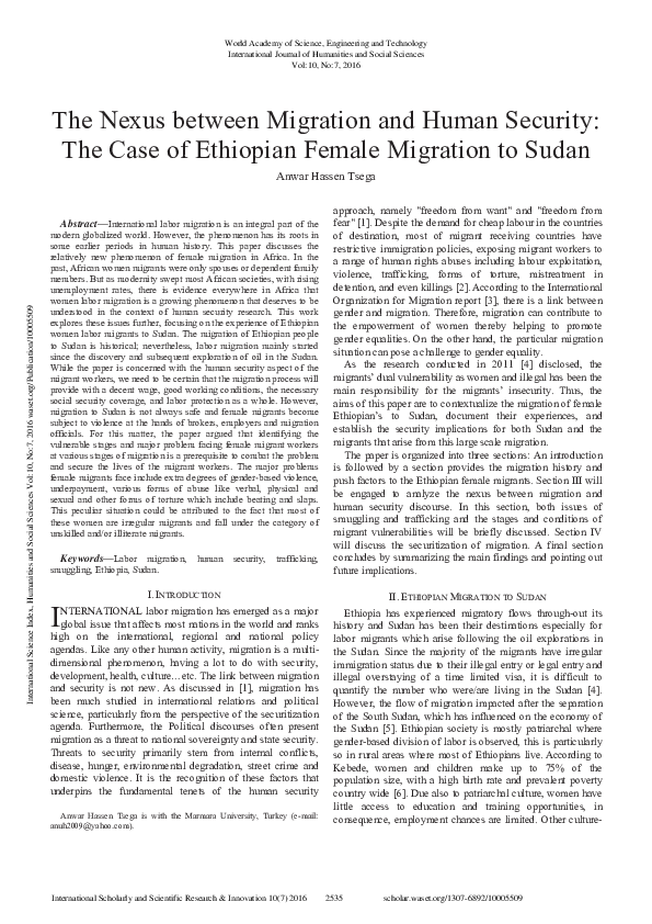(PDF) The Nexus Between Migration And Human Security: The Case Of ...
