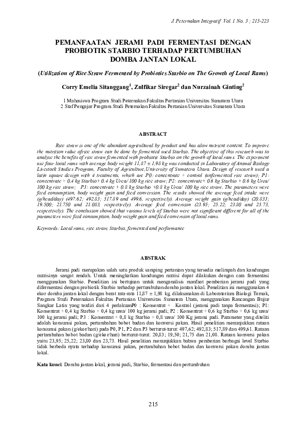 (PDF) Pemanfaatan Jerami Padi Fermentasi Dengan Probiotik Starbio ...