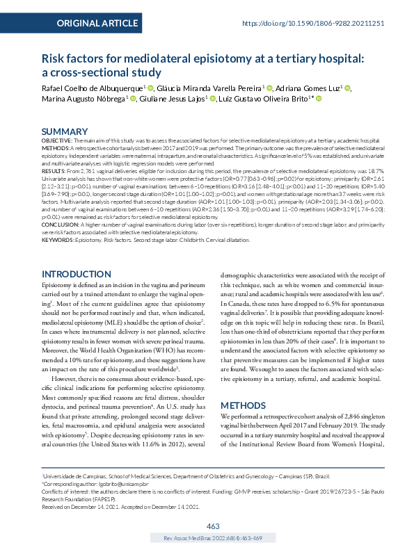 (PDF) Risk factors for mediolateral episiotomy at a tertiary hospital ...