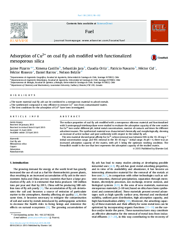 (PDF) Adsorption of Cu 2+ on coal fly ash modified with functionalized ...