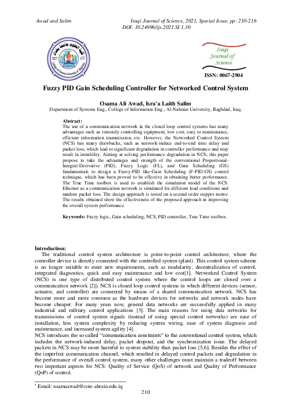 (PDF) Fuzzy PID Gain Scheduling Controller for Networked Control System