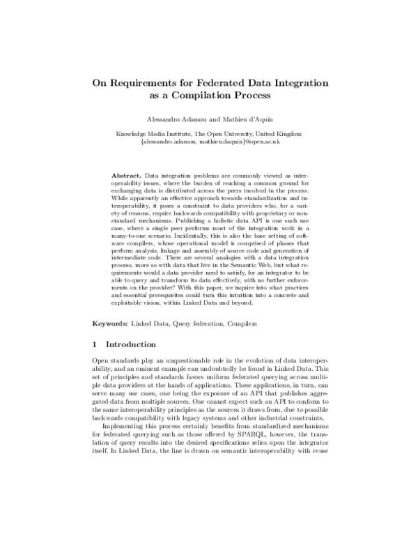 (PDF) On Requirements for Federated Data Integration as a Compilation ...