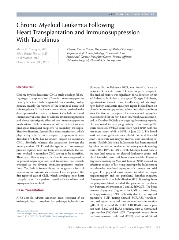 (PDF) Chronic myeloid leukemia following heart transplantation and ...