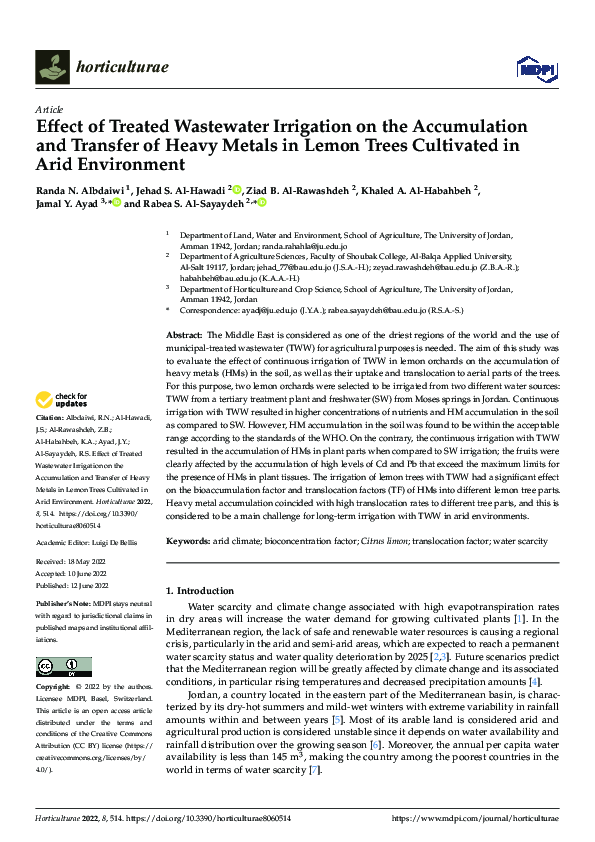 (PDF) Effect of Treated Wastewater Irrigation on the Accumulation and ...