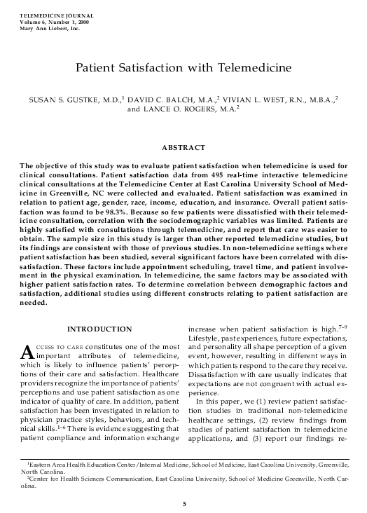 (PDF) Patient Satisfaction with Telemedicine