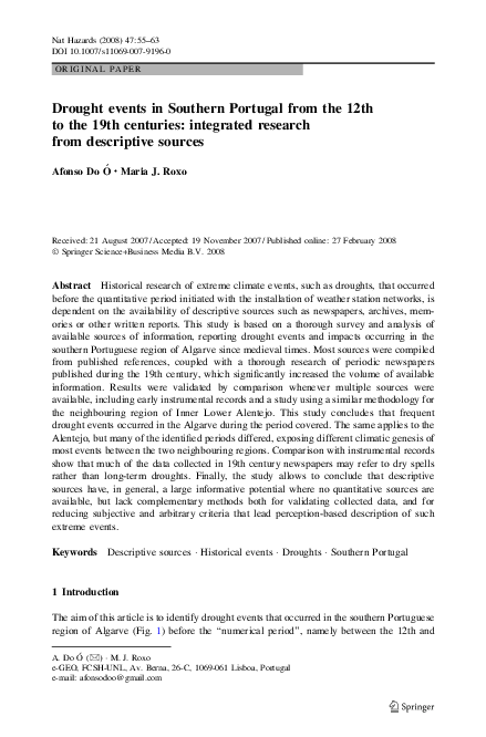 (PDF) Drought events in Southern Portugal from the 12th to the 19th ...